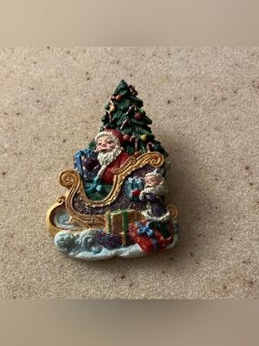 Festive Santa Sleigh Brooch - Multicolor Christmas Accent